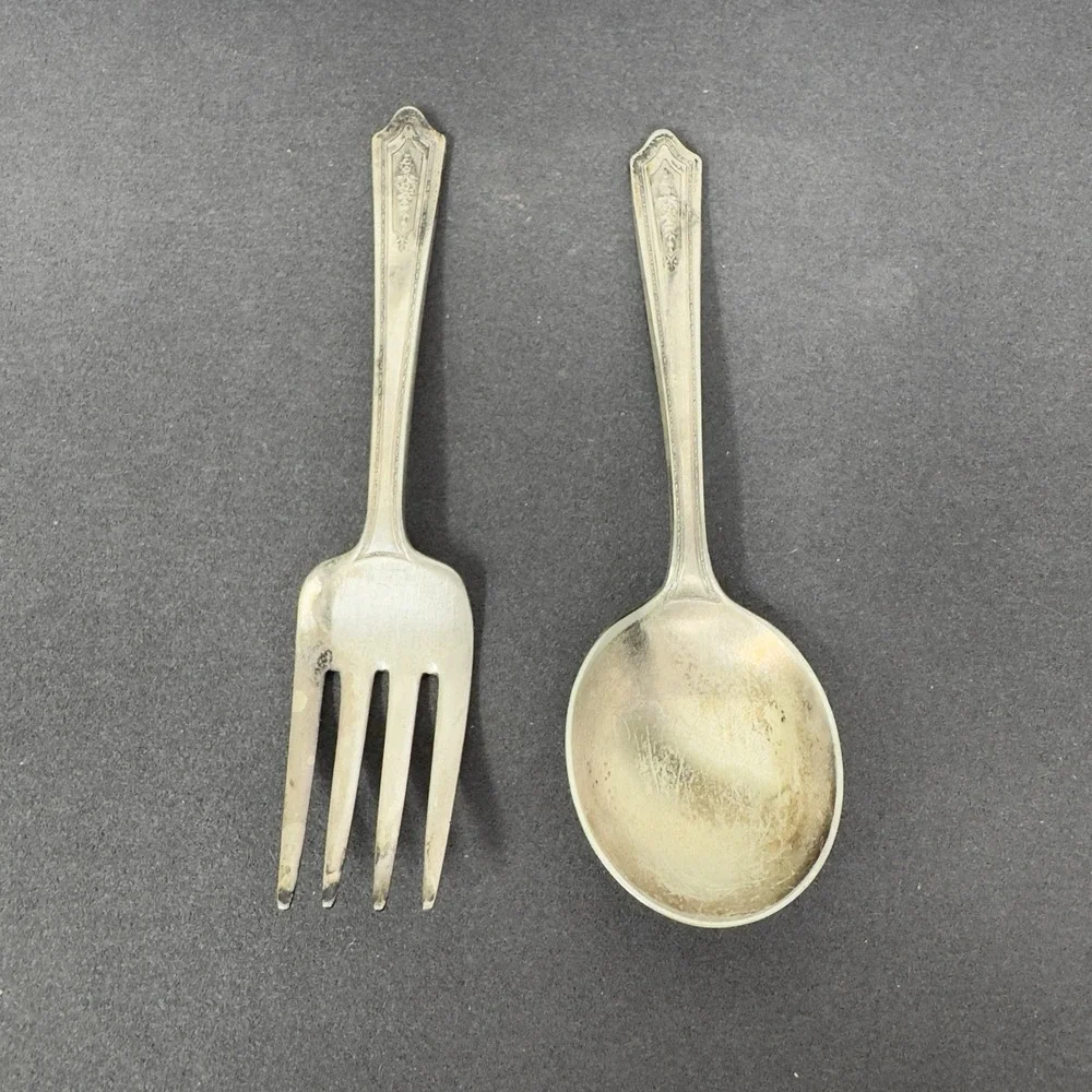Vintage Antique Stratford Plate Special Toddler / Child Spoon and Fork Set 4